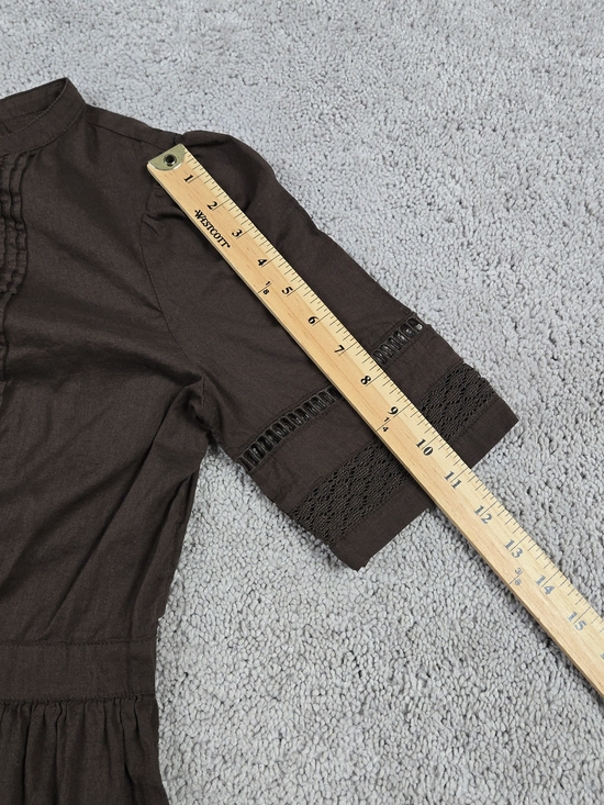 Gap Lace Button Front Maxi Dress Chocolate Brown XS Sheer Eyelet Peasant Cottage - Picture 6 of 9